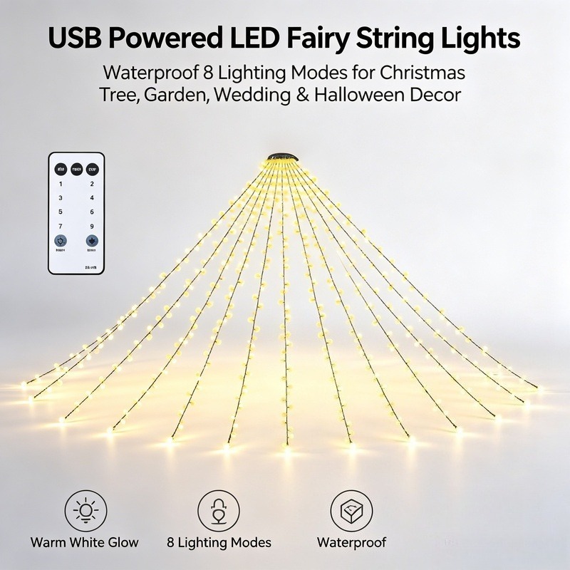 Lighting Decoration For Wedding - USB LED フェアリーストリングライト、防水クリスマスツリーライト、8つの照明モード付き、庭や結婚式の装飾に最適