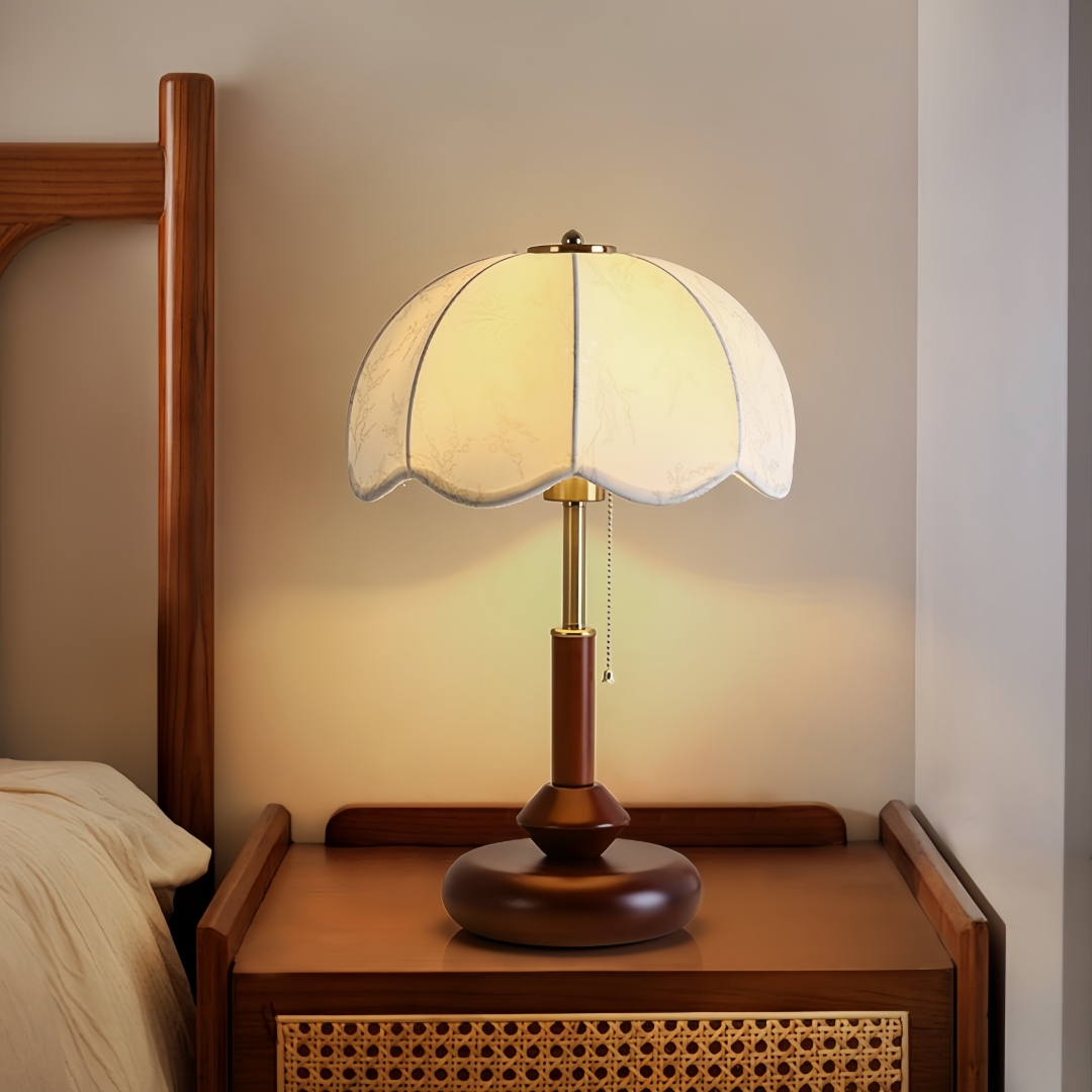 Lighting Decor For Room - ヴィンテージスカラップドームテーブルランプ寝室ナイトスタンド書斎玄関用プルチェーンレトロ暖かいクラシックホームアクセント装飾照明