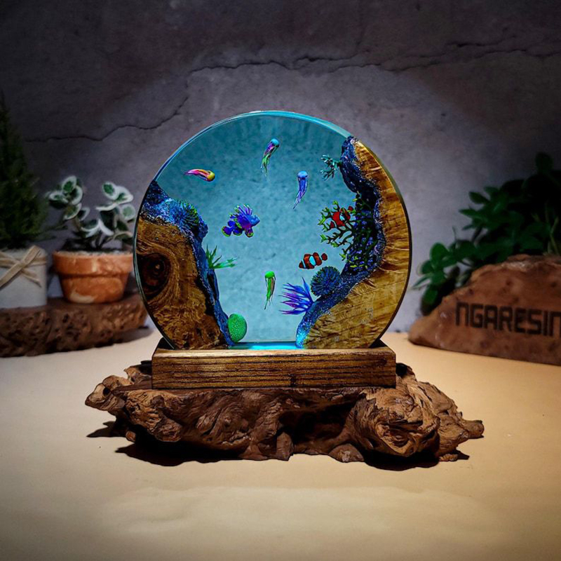 Lighting Decoration For Wedding - 海洋水族館生物樹脂テーブルライトクリエイティブアート装飾熱帯魚サンゴテーマナイトライトUSB充電