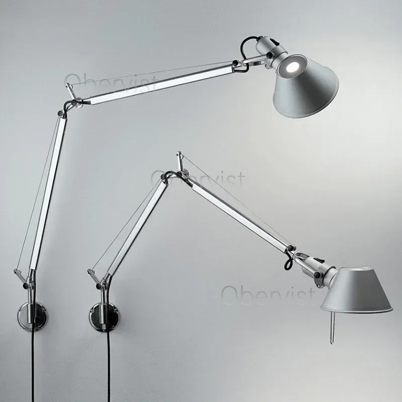 Foyer Lighting Wall Decor - イタリア製ロングアームLEDウォールランプシルバーブラックメタル寝室書斎読書灯E27スイッチ回転可能調整可能な照明装飾