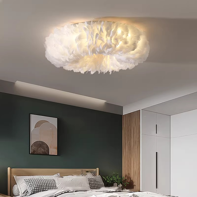 Lighting Decor For Diwali - モダンなフェザー Led シーリングランプ北欧ロマンチックな暖かい寝室のシーリングライトホーム照明リビングルームの装飾ランプ光沢器具
