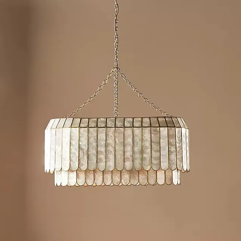 Lighting Decor For Room - モダンアメリカンライトシャンデリアダイニングルームリビングルームホテル家の装飾ゴールド二層貝殻ペンダント