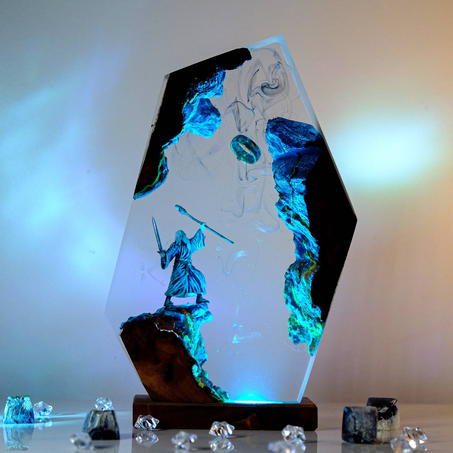 Lighting Decoration For Wedding - 映画シーンフィギュアテーブル樹脂ランプマジックリングカラフルナイトライトカスタマイズされたクリエイティブ芸術的なデスクトップホームデコレーションUSB充電
