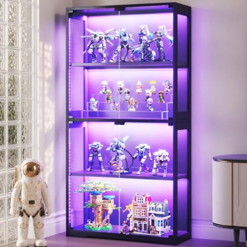 Lighting & Home Decor Studio Photos - ガラス扉とRGB LEDライト付きディスプレイケース、ガラス製ディスプレイキャビネット | 4段ディスプレイ棚収納キャビネット