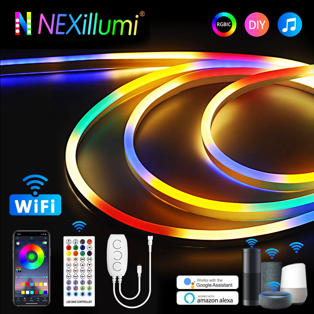 Decor Lighting Address - Tuya-インテリジェントLEDストリップライト,wifi,ネオン,RGB,Alexa,Google, 5v,12v,音楽同期,amcolor ws2811,diyストリップの装飾