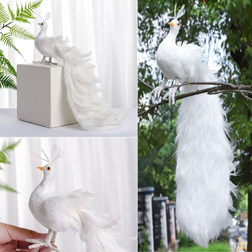 Pendant Lighting Christmas Decor - クリスマスツリーの装飾用のシミュレーションホワイトピーコック、美しく魅力的な、本物のフェザーペンダント、軽量