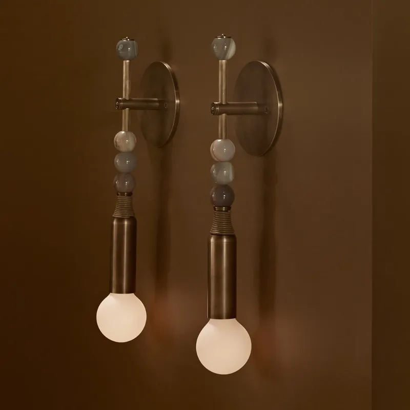 Lighting Decor For Room - 北欧ヴィンテージ風インテリア装飾デザイン、リビングルーム、寝室、ホテルのベッドサイドライト、真鍮製ストーンガラスシェードウォールランプ