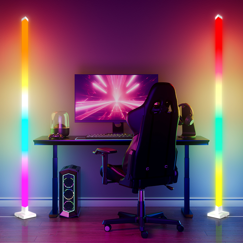 Lighting Decoration Stand - RGB調光スマートスタンディングLEDフロアランプ、モダン装飾USB電源式コーナー照明、音楽同期機能付きホワイトシェード