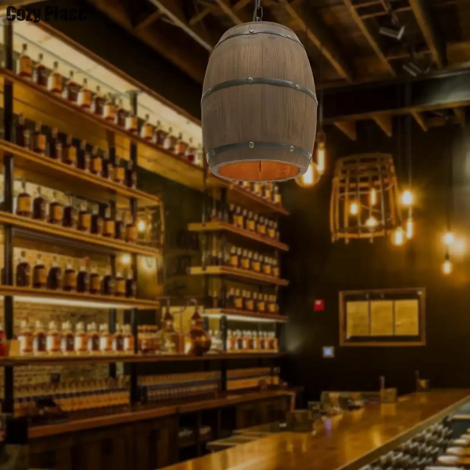Lighting Decor For Room - 素朴なランプヴィンテージシャンデリア木製ペンダントライトワイン樽吊り下げランプ家の装飾リビングルームバーカフェ照明E26