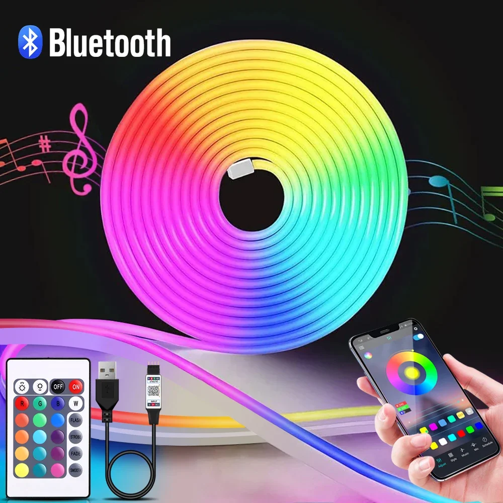 Lighting Decor For Diwali - 1-5m RGB LEDネオンストリップライト 5V USBフレキシブルロープライト アプリリモコン