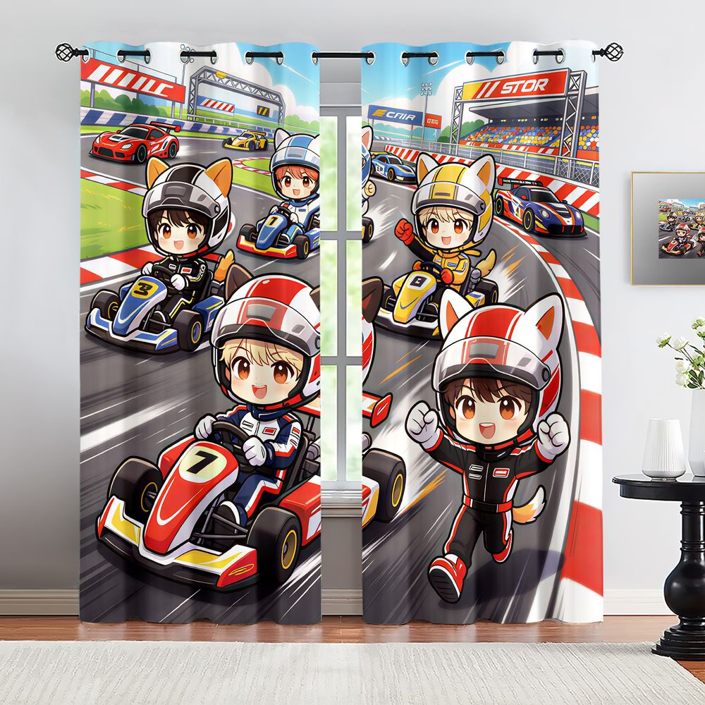 カートレーシング漫画デジタルプリントカーテン 2 パネル遮光 - Decor Kart Lighting のレビューと価格