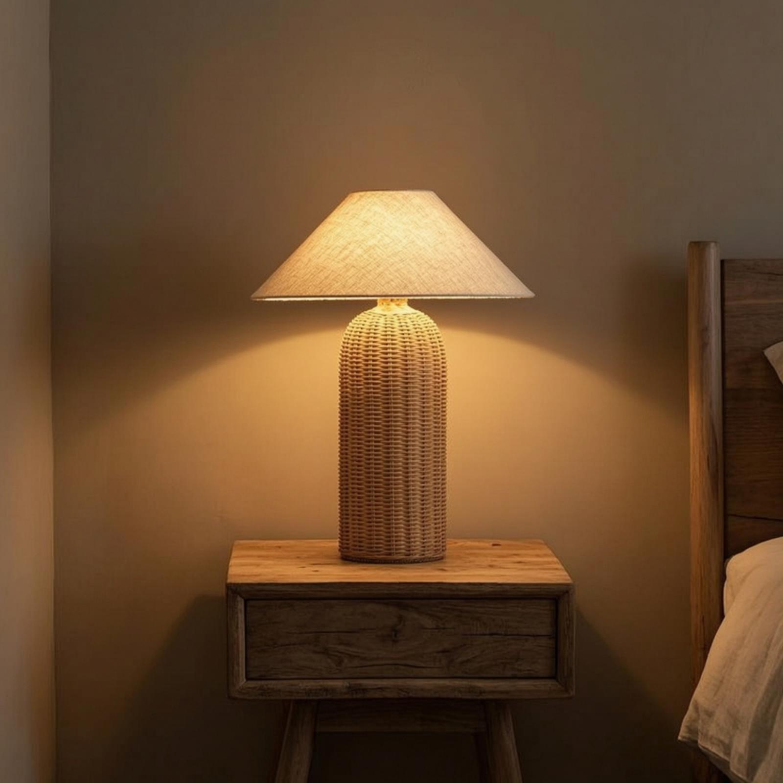 ベッドサイドランプ ラタンベース ファブリックシェード ナイ - Lighting Decorative のレビューと価格