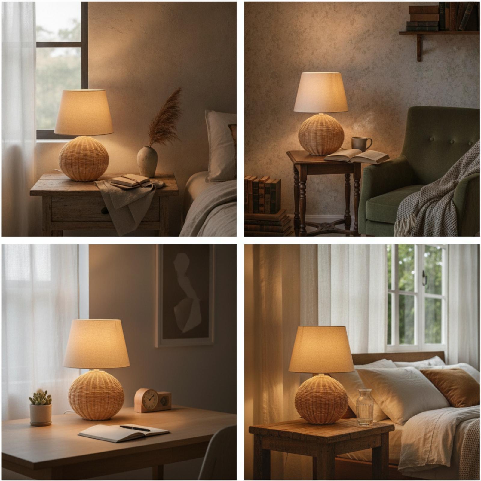 ベッドサイドランプ ラタンベース ファブリックシェード ナイ - Lighting Decorative のレビューと価格