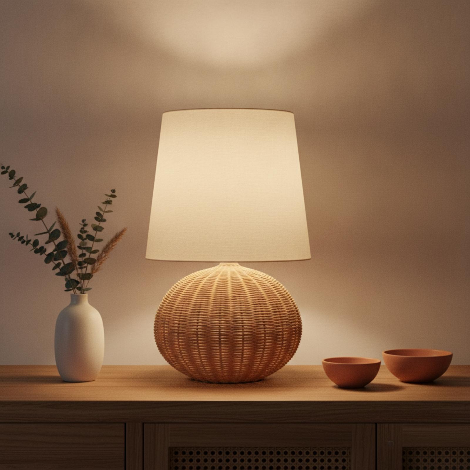 ベッドサイドランプ ラタンベース ファブリックシェード ナイ - Lighting Decorative のレビューと価格