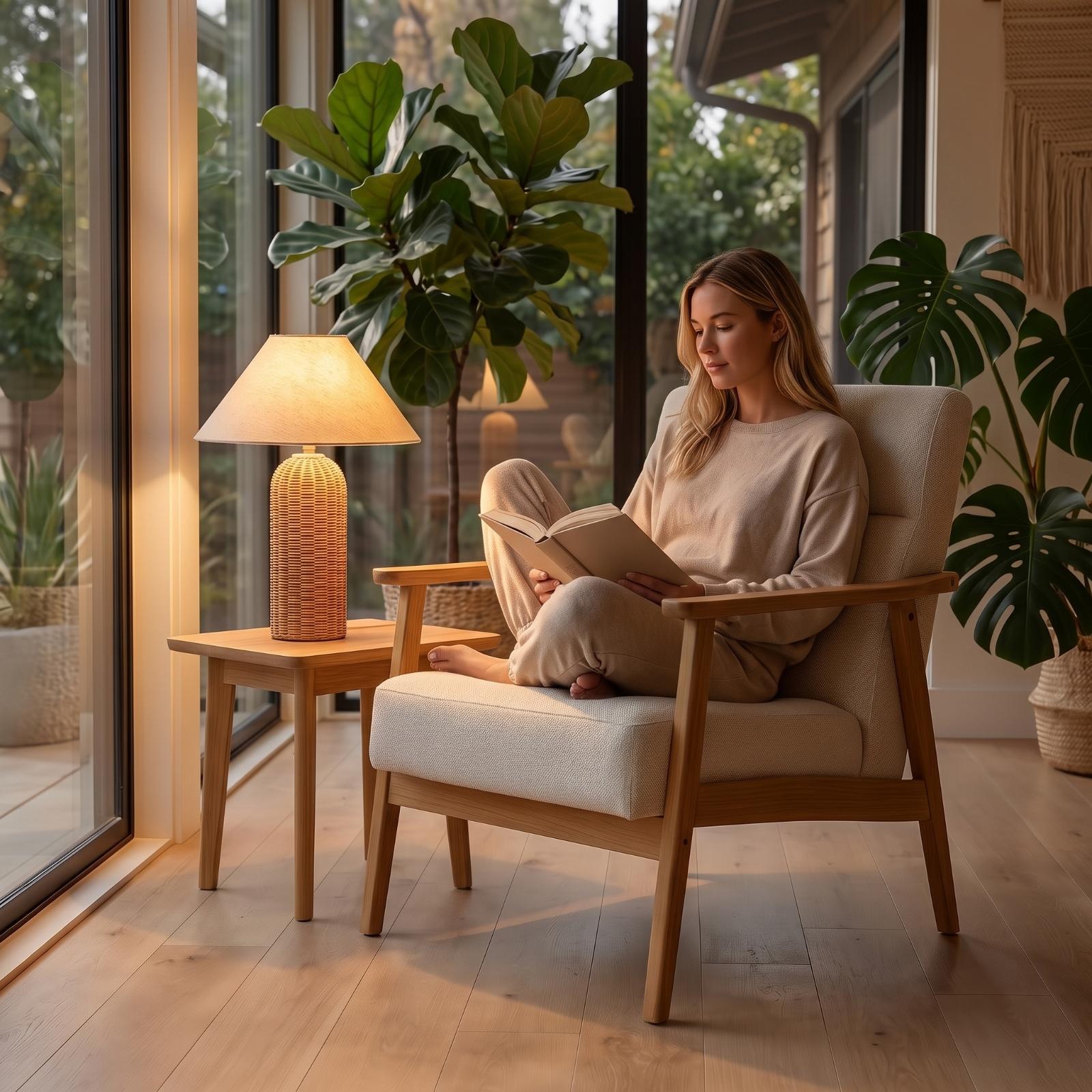 ベッドサイドランプ ラタンベース ファブリックシェード ナイ - Lighting Decorative のレビューと価格