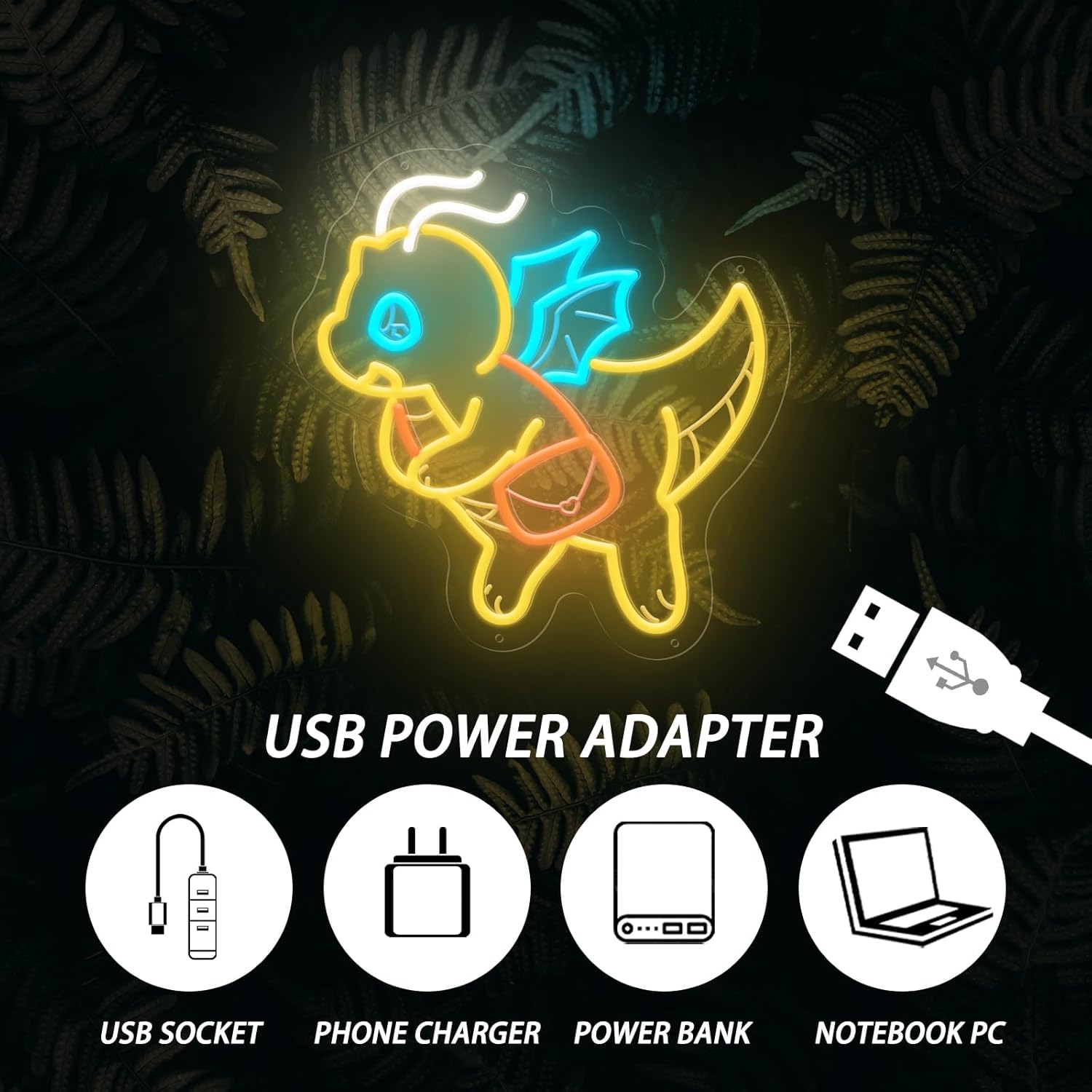 USB調光可能のかわいい恐竜ネオンライト、子供部屋の装飾に、 - Outdoor Lighting Decor Ideas のレビューと価格