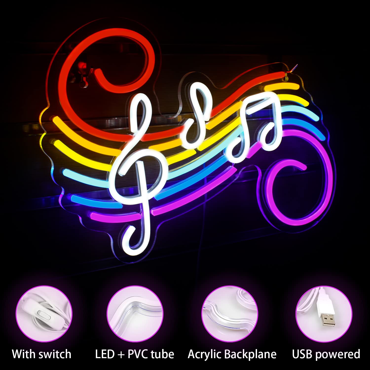音符ネオンサイン カスタマイズ可能 カラフルなト音記号 LE - Lighting Decoration For Wedding のレビューと価格
