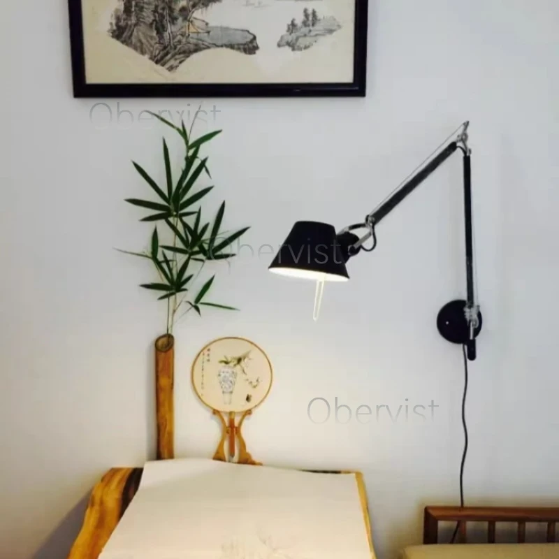イタリア製ロングアームLEDウォールランプシルバーブラックメ - Foyer Lighting Wall Decor のレビューと価格