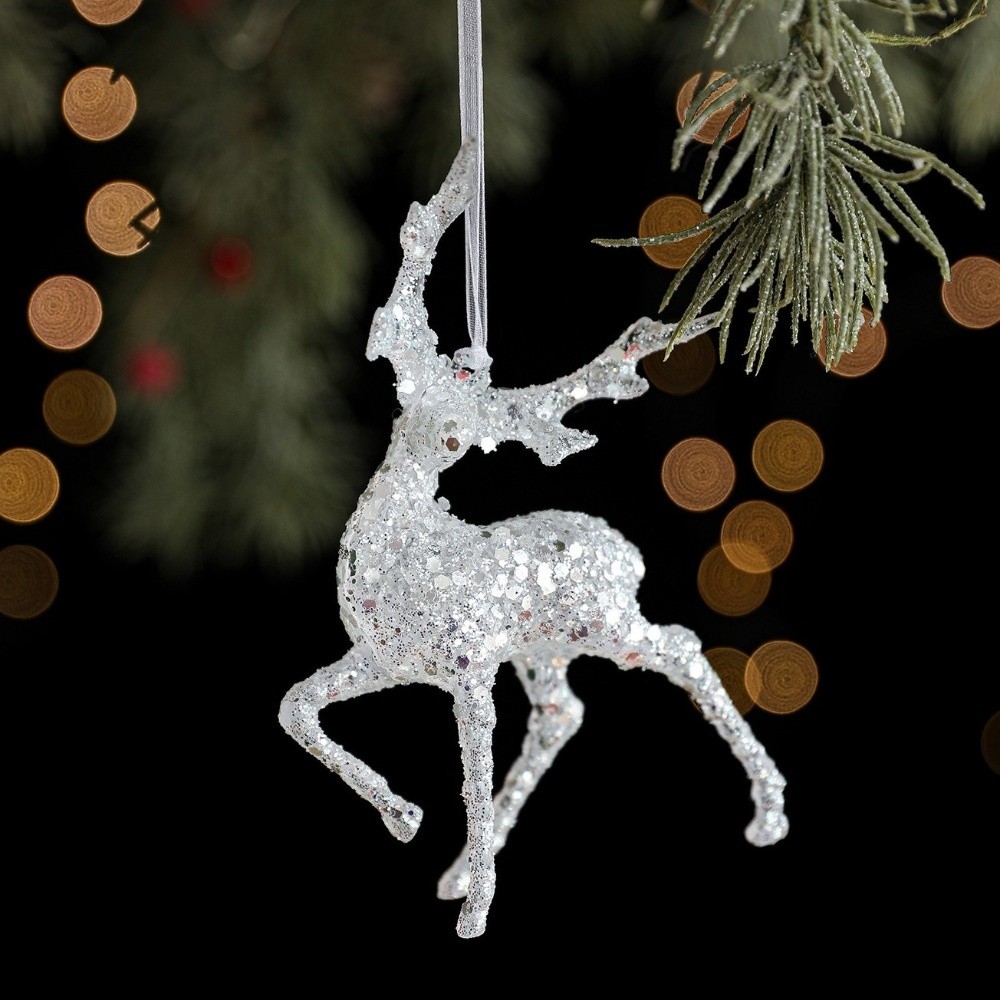 グリッタープラスチックホワイトクリスマスオーナメント透明スノ - Pendant Lighting Christmas Decor のレビューと価格