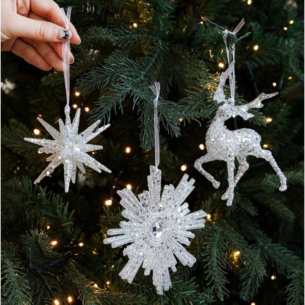 グリッタープラスチックホワイトクリスマスオーナメント透明スノ - Pendant Lighting Christmas Decor のレビューと価格