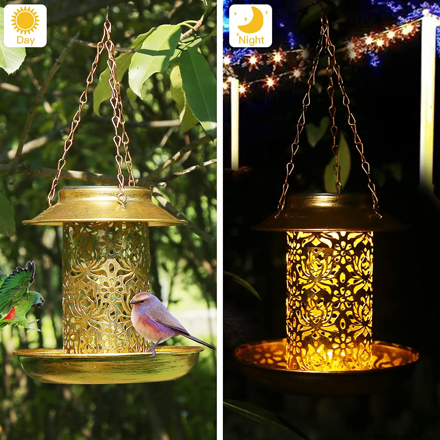 ソーラーバードフィーダー メタル屋外吊り下げバードハウス ラ - Outdoor Lighting Decor Ideas のレビューと価格