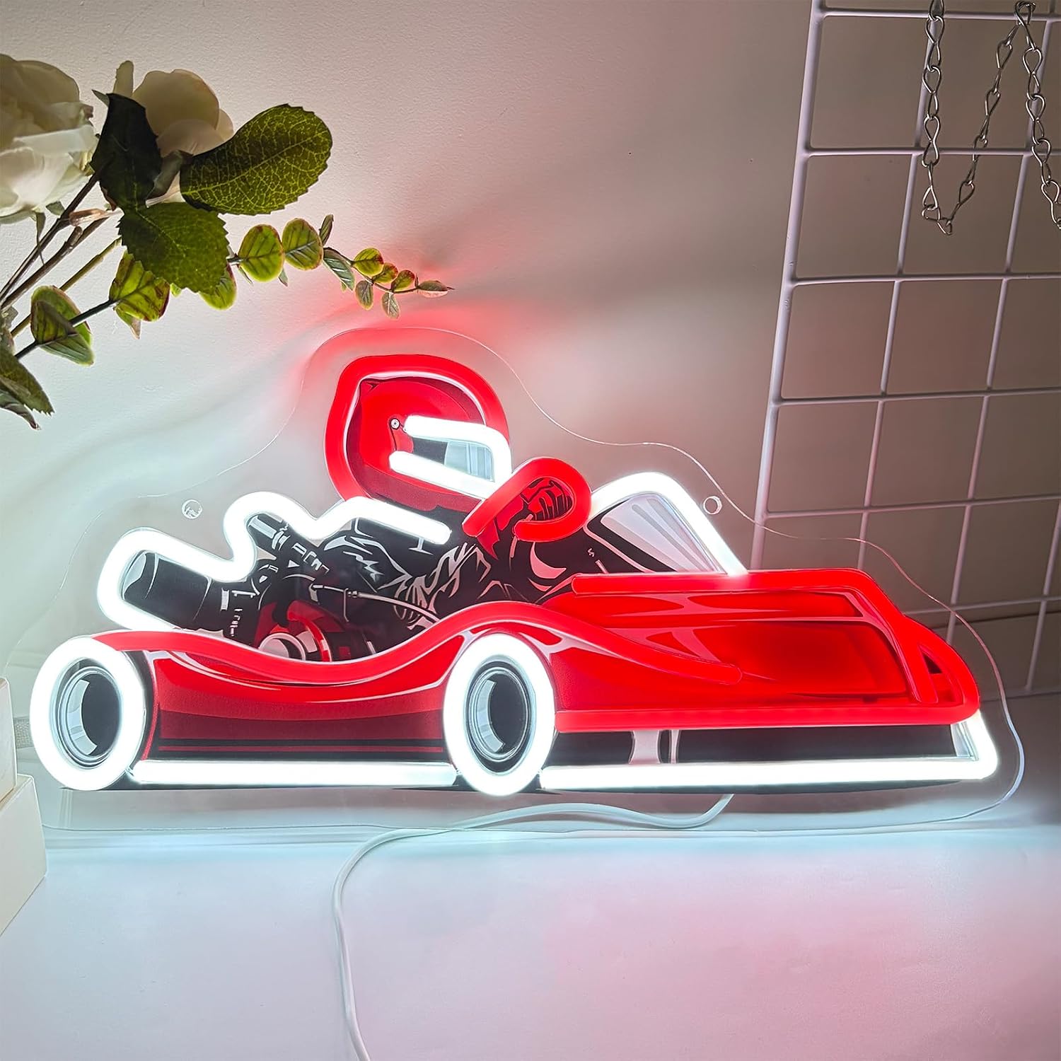 ゴーカートレーサーLEDネオンサインUSBウォールライト、ゲ - Decor Kart Lighting のレビューと価格