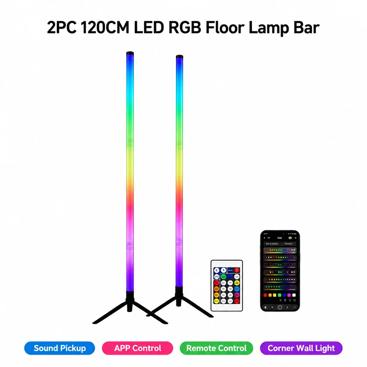 2個セット 120CM RGBフロアランプ、音に反応するLE - Lighting Decor For Room のレビューと価格