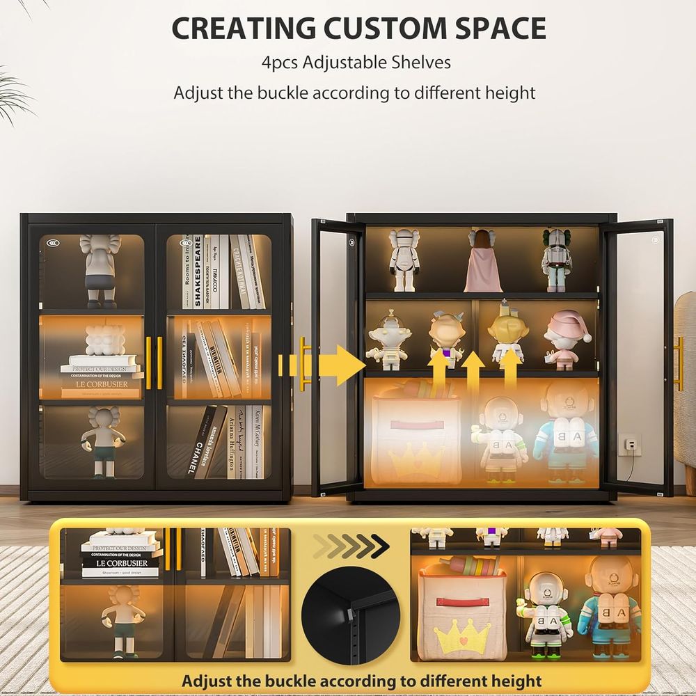 34インチの背の高いガラス扉付きディスプレイキャビネット、調 - Lighting & Home Decor Studio Photos のレビューと価格