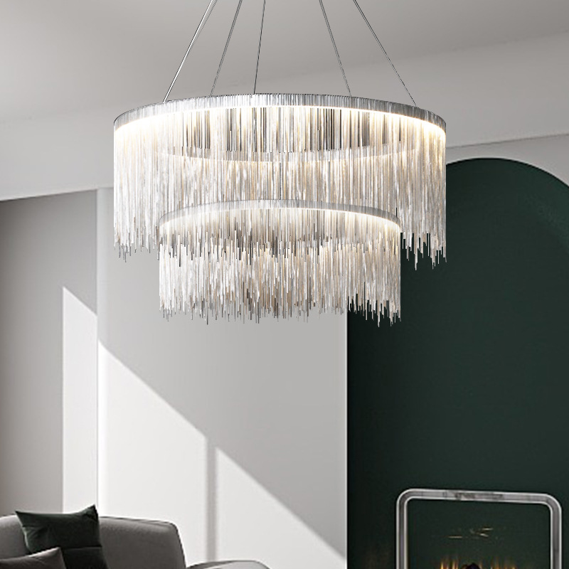 シルバー高級 LED シャンデリアクリエイティブタッセルハン - Restaurant Lighting Decoration のレビューと価格