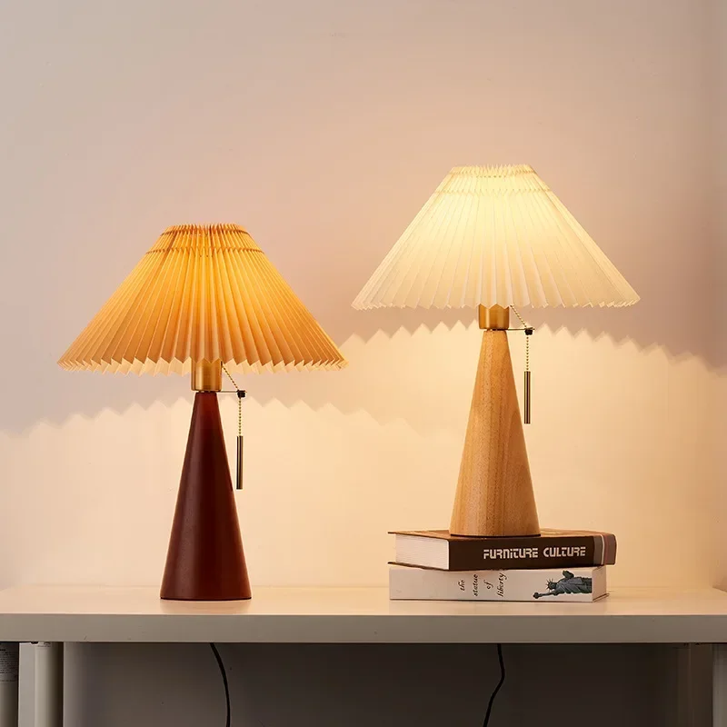 レトロプリーツテーブルランプ北欧無垢材ライト研究読書用寝室の - Lighting Decor Bedroom のレビューと価格