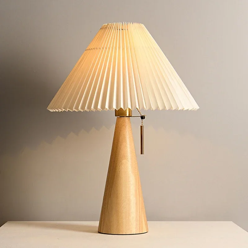 レトロプリーツテーブルランプ北欧無垢材ライト研究読書用寝室の - Lighting Decor Bedroom のレビューと価格