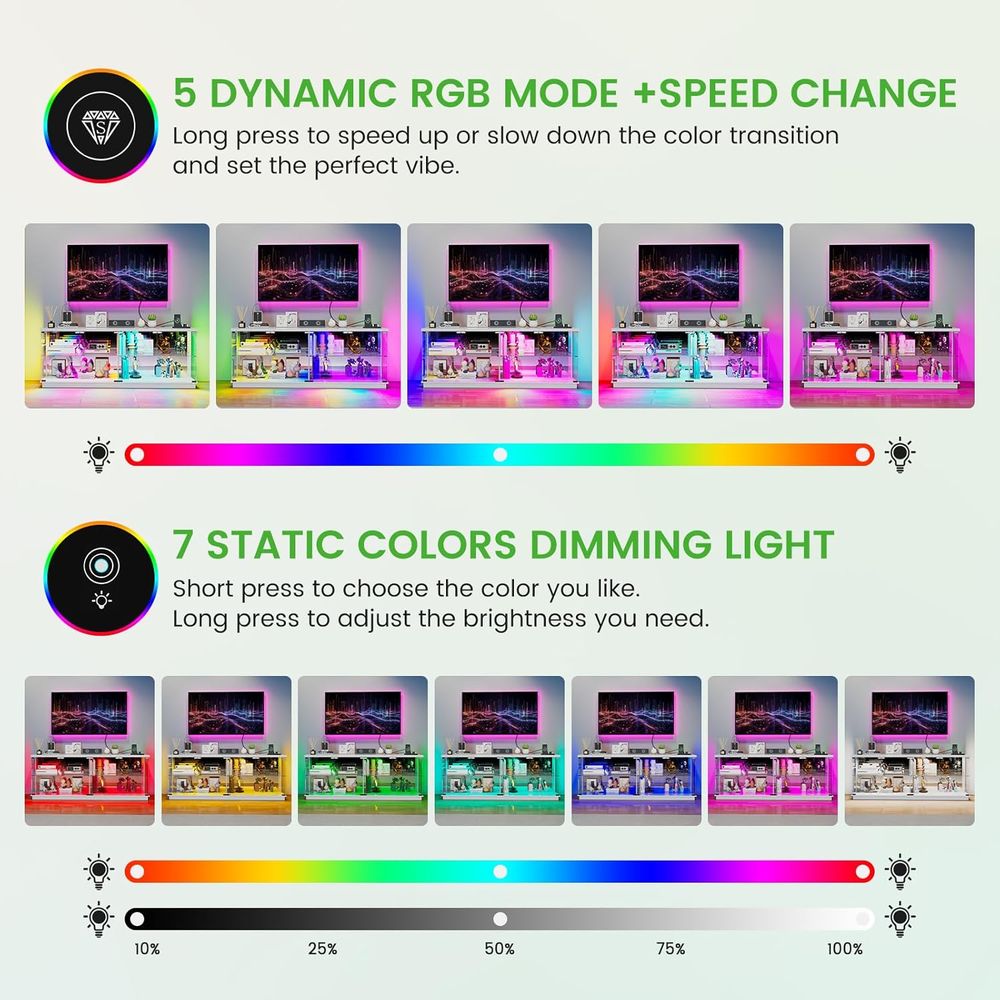 71インチガラステレビスタンド、充電ステーションとライト付き - Lighting & Home Decor Studio Photos のレビューと価格